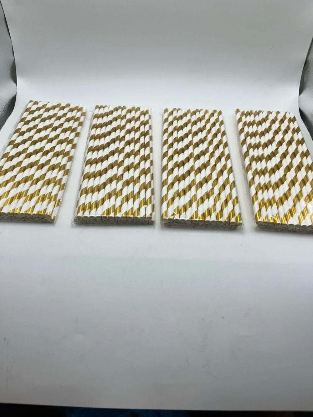 Festive Gold & White Striped Paper Straws - Party Pack